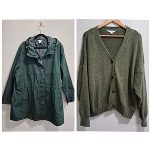 Time and Tru Lot of 2 Items Size XXL 2X Rain Jacket NWT Cardigan Sweater Green